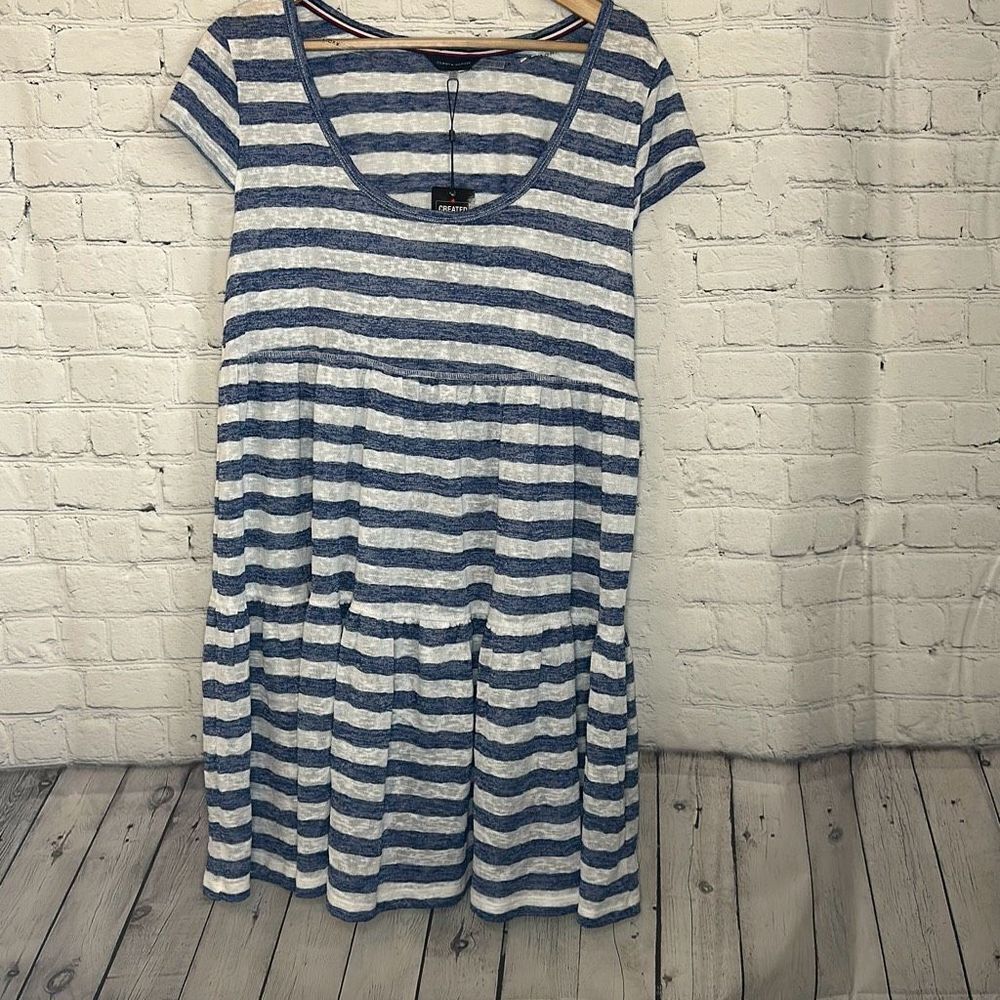 Tommy Hilfiger GRAY/BLUE STRIPES Wide Stripe Cap Sleeve Dress Cover-up, US L/XL